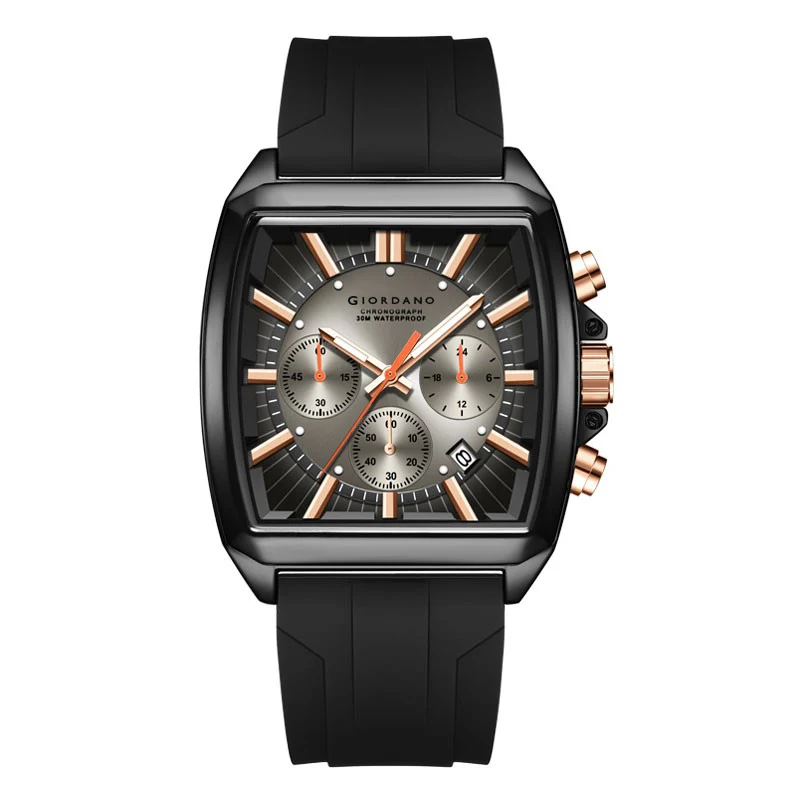 Giordano Black Modern Square Face Chronograph Watch for Men with Rose Gold Accents,Silicon Strap & Date Display GZ-50124-01 - Image 6
