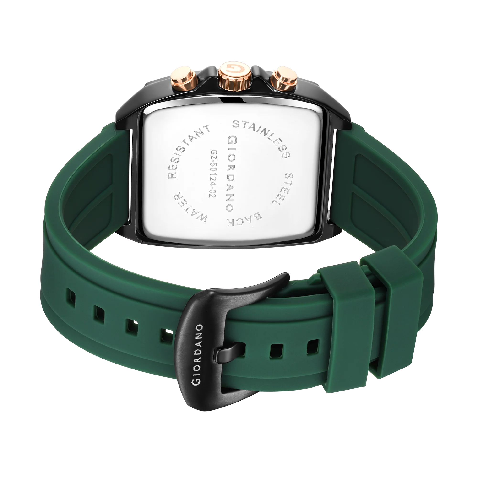 Giordano Black Modern Square Face Chronograph Watch for Men with Rose Gold Accents,Silicon Strap & Date Display GZ-50124-02 - Image 6