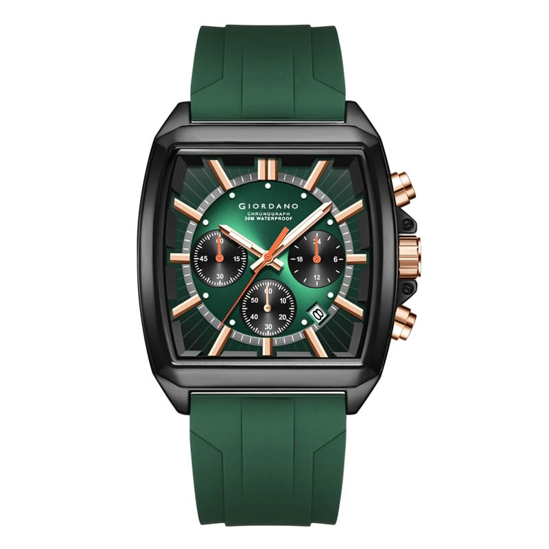 Giordano Black Modern Square Face Chronograph Watch for Men with Rose Gold Accents,Silicon Strap & Date Display GZ-50124-02 - Image 7