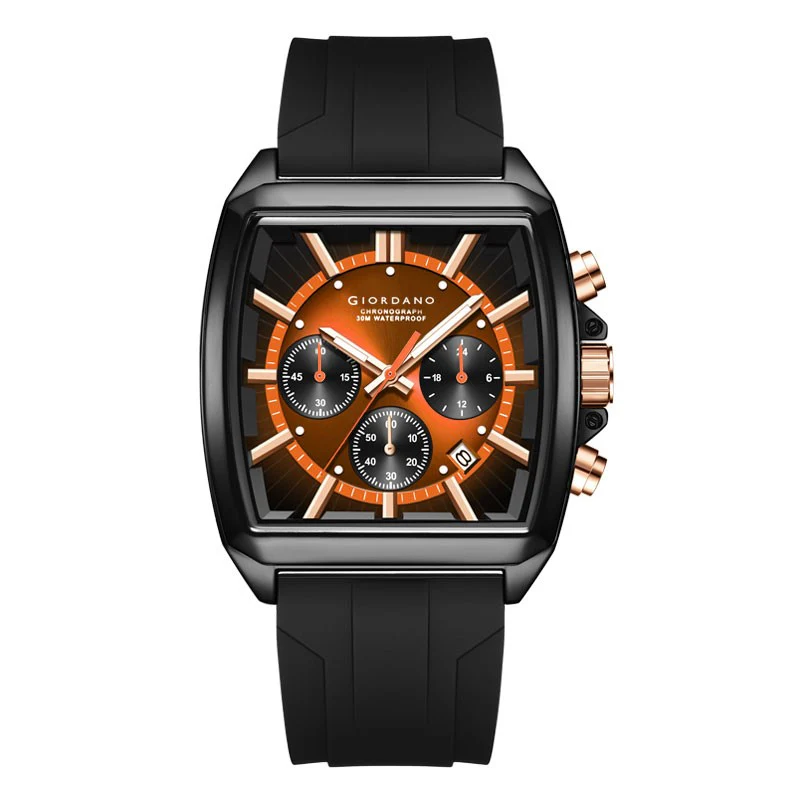 Giordano Black Modern Square Face Chronograph Watch for Men with Rose Gold Accents,Silicon Strap & Date Display GZ-50124-03 - Image 8