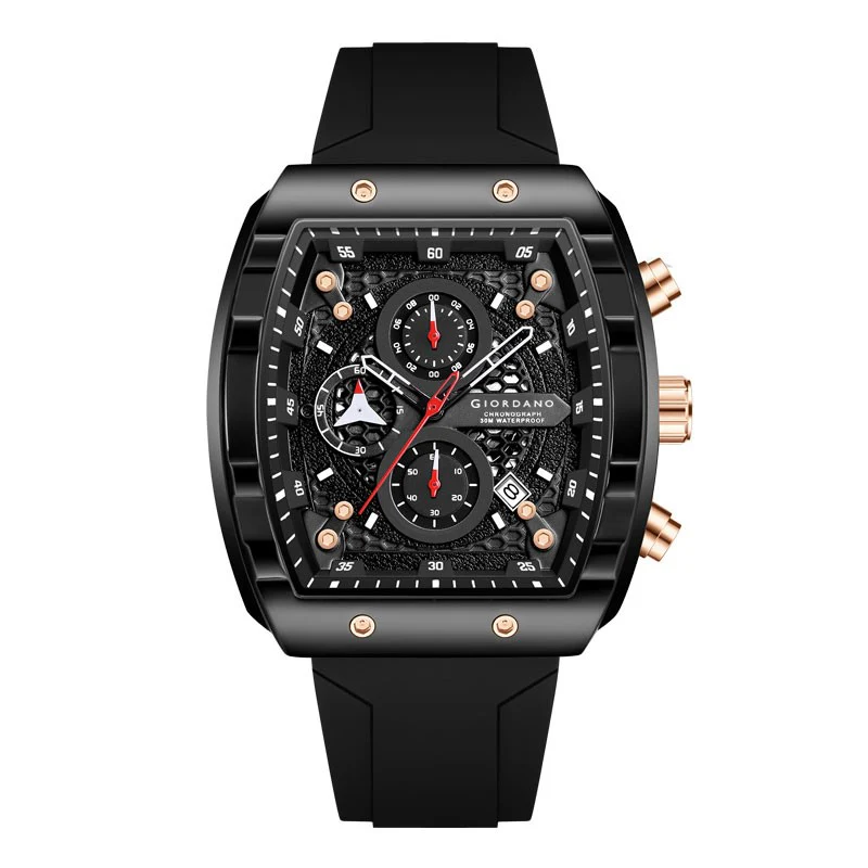 Giordano Black  Square Dial Multifuncational Watch for Men with Stylish Design, Waterproof, Date Display & Silicone Strap GZ-50123-01 - Image 6