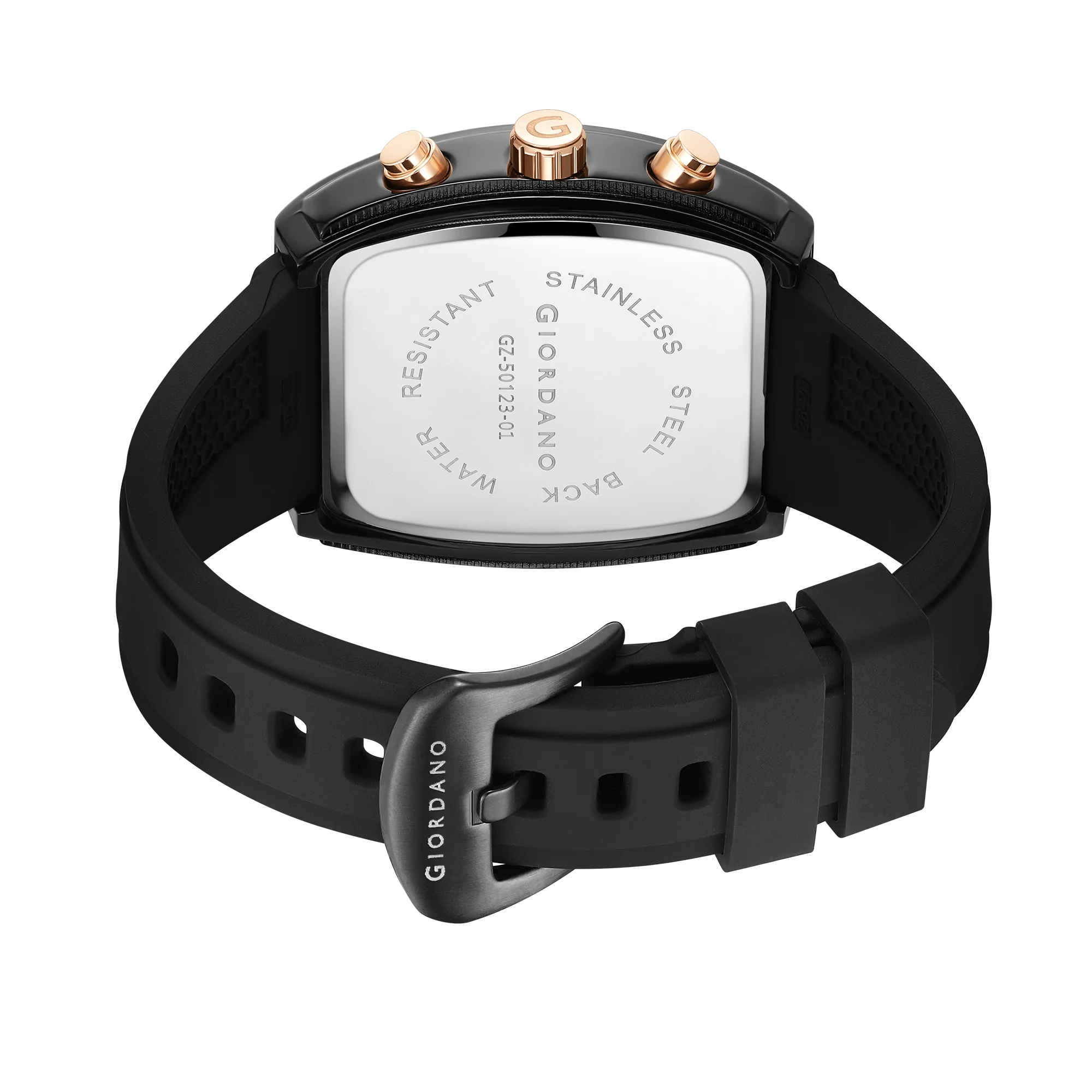 Giordano Black  Square Dial Multifuncational Watch for Men with Stylish Design, Waterproof, Date Display & Silicone Strap GZ-50123-01 - Image 7