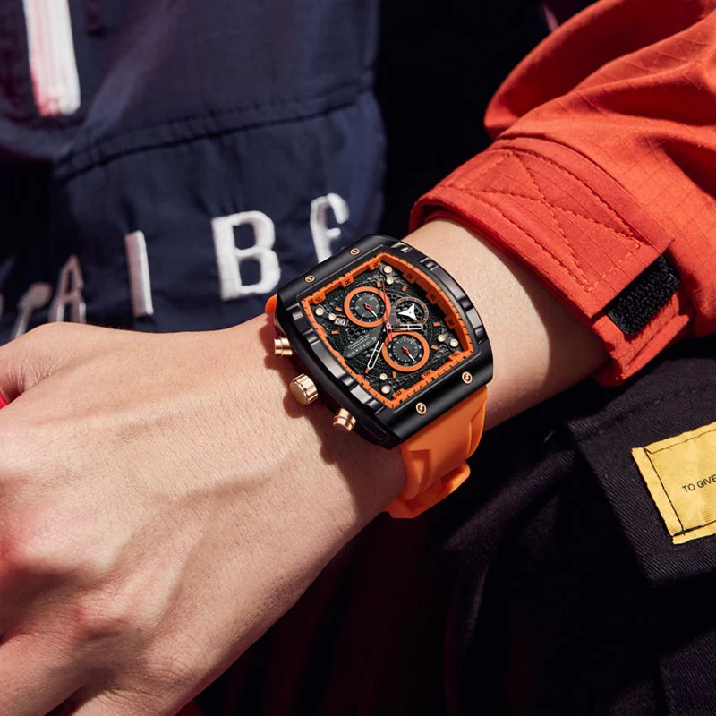 Giordano Orange Square Dial Multifuncational Watch for Men with Stylish Design, Waterproof, Date Display & Silicone Strap GZ-50123-02 - Image 4
