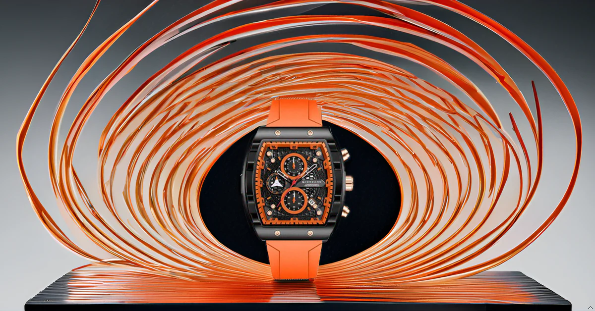 Giordano Orange Square Dial Multifuncational Watch for Men with Stylish Design, Waterproof, Date Display & Silicone Strap GZ-50123-02 - Image 5