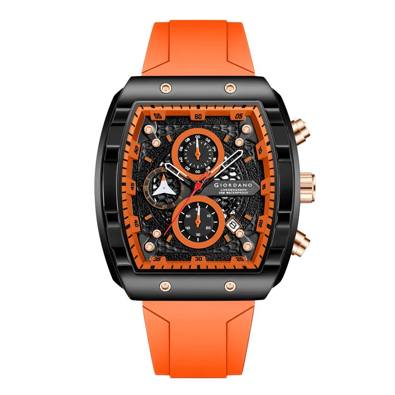 Giordano Orange Square Dial Multifuncational Watch for Men with Stylish Design, Waterproof, Date Display & Silicone Strap GZ-50123-02 - Image 7