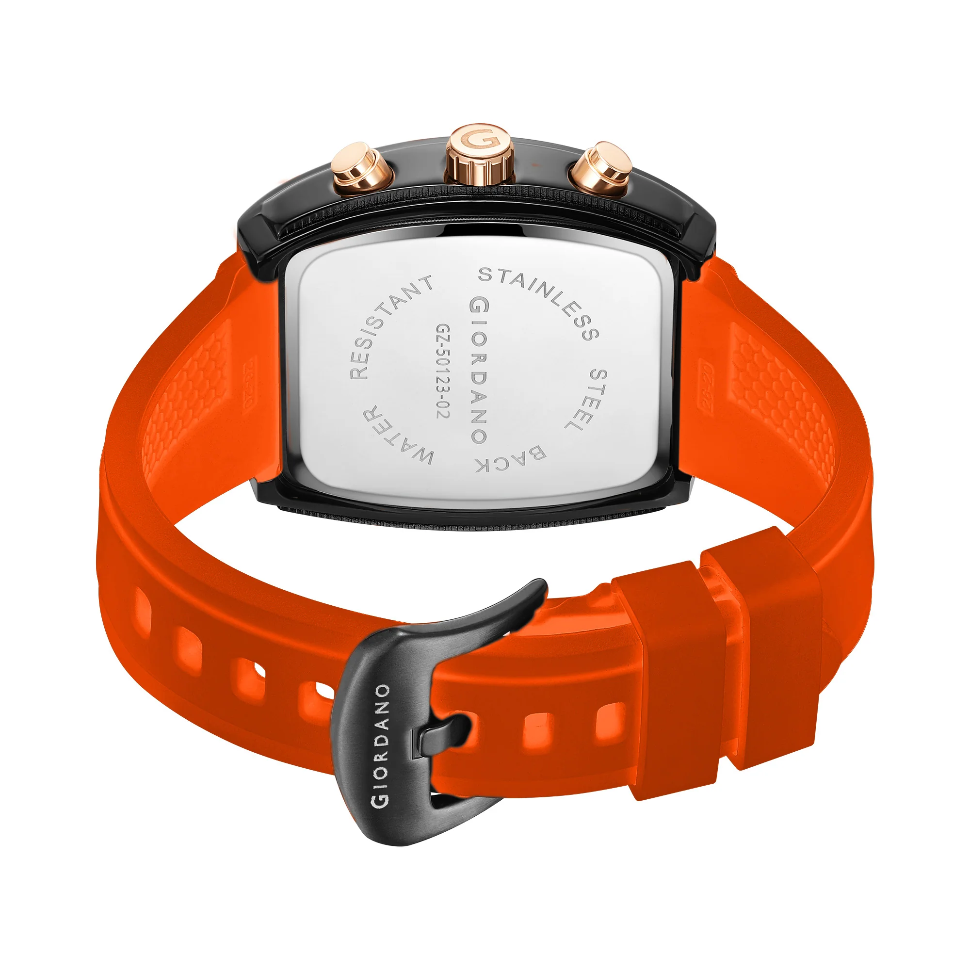 Giordano Orange Square Dial Multifuncational Watch for Men with Stylish Design, Waterproof, Date Display & Silicone Strap GZ-50123-02 - Image 8