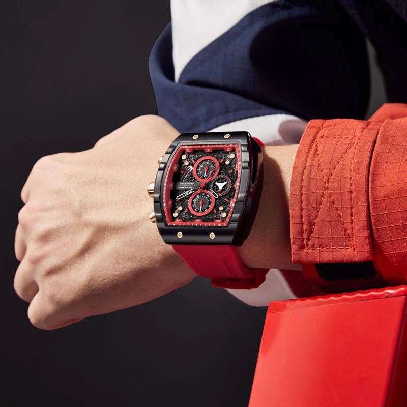 Giordano Red Square Dial Multifuncational Watch for Men with Stylish Design, Waterproof, Date Display & Silicone Strap GZ-50123-03 - Image 4
