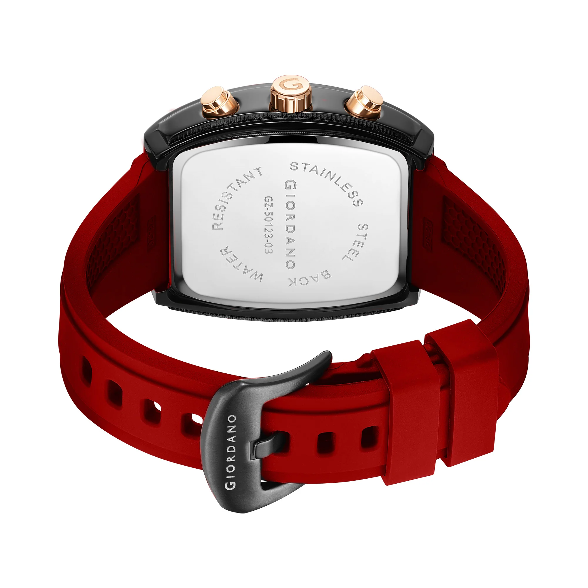Giordano Red Square Dial Multifuncational Watch for Men with Stylish Design, Waterproof, Date Display & Silicone Strap GZ-50123-03 - Image 6