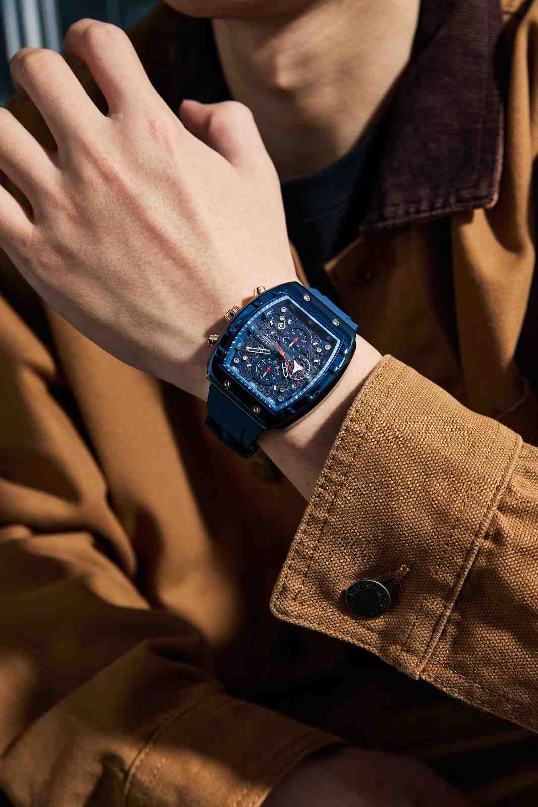 Giordano Blue Square Dial Multifuncational Watch for Men with Stylish Design, Waterproof, Date Display & Silicone Strap GZ-50123-04 - Image 2