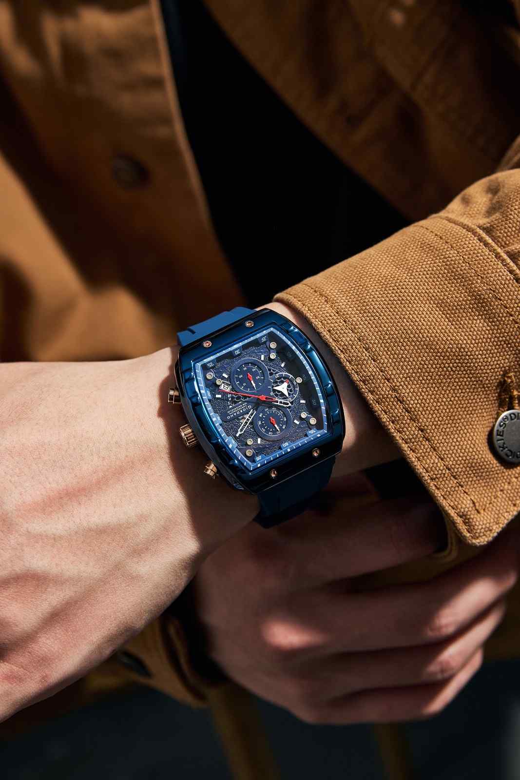 Giordano Blue Square Dial Multifuncational Watch for Men with Stylish Design, Waterproof, Date Display & Silicone Strap GZ-50123-04 - Image 4