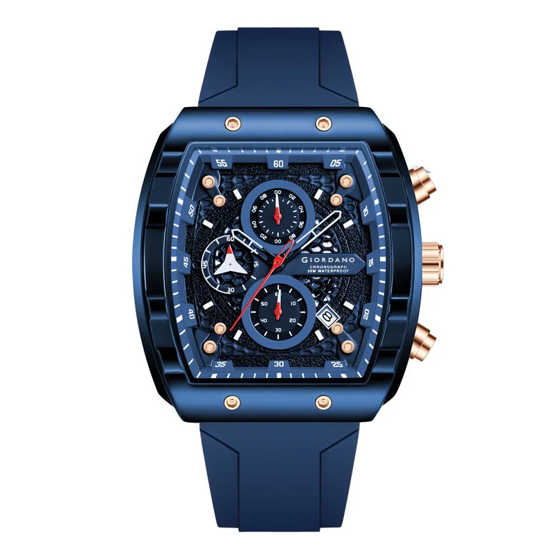 Giordano Blue Square Dial Multifuncational Watch for Men with Stylish Design, Waterproof, Date Display & Silicone Strap GZ-50123-04 - Image 6