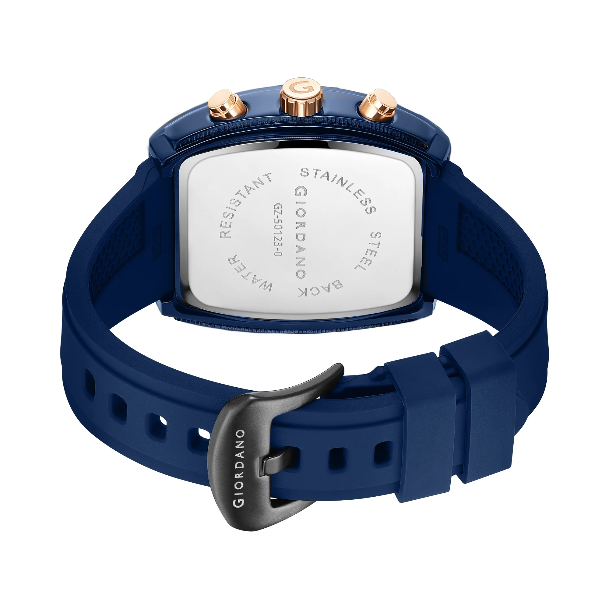 Giordano Blue Square Dial Multifuncational Watch for Men with Stylish Design, Waterproof, Date Display & Silicone Strap GZ-50123-04 - Image 7