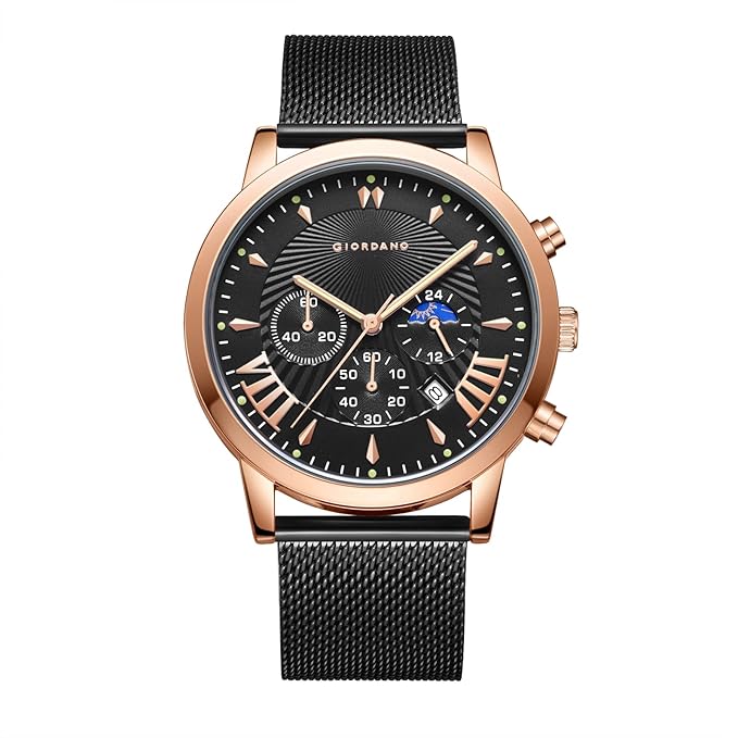Giordano Black  Stylish Multifunctional Watch for Men with Roman Indices and Stainless Steel Strap  GZ-50056-22 - Image 3