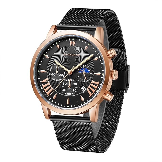 Giordano Black  Stylish Multifunctional Watch for Men with Roman Indices and Stainless Steel Strap  GZ-50056-22 - Image 4