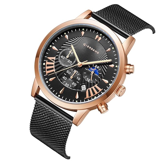 Giordano Black  Stylish Multifunctional Watch for Men with Roman Indices and Stainless Steel Strap  GZ-50056-22 - Image 5