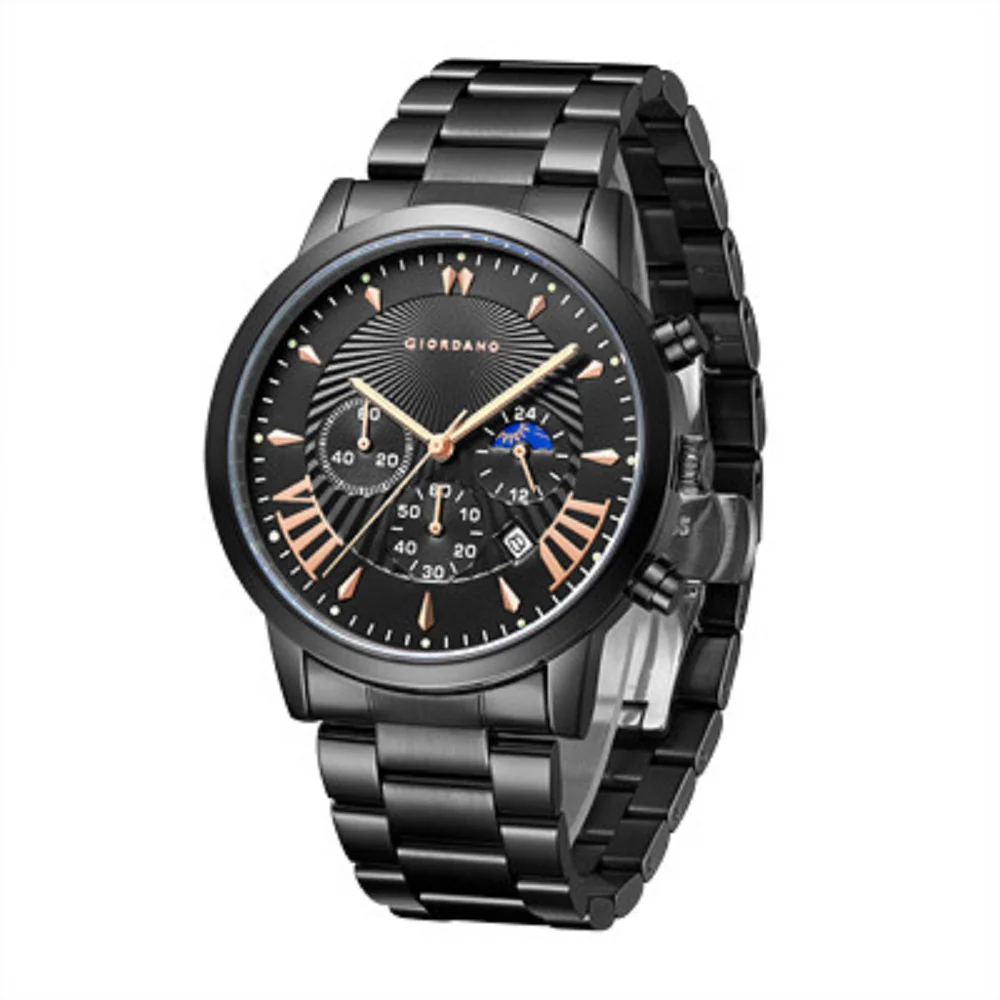 Giordano Black  Stylish Multifunctional Watch for Men with Roman Indices and Stainless Steel Strap  GZ-50056-33A - Image 4