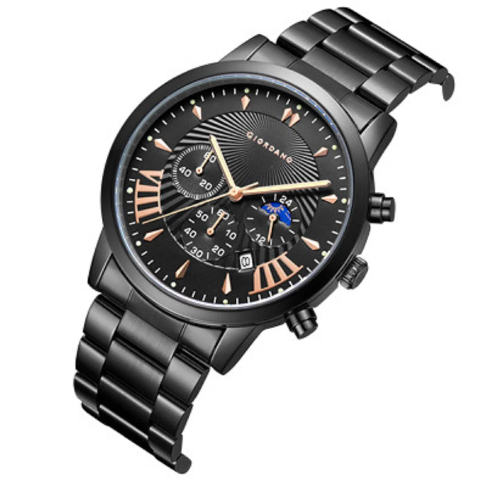 Giordano Black  Stylish Multifunctional Watch for Men with Roman Indices and Stainless Steel Strap  GZ-50056-33A - Image 5