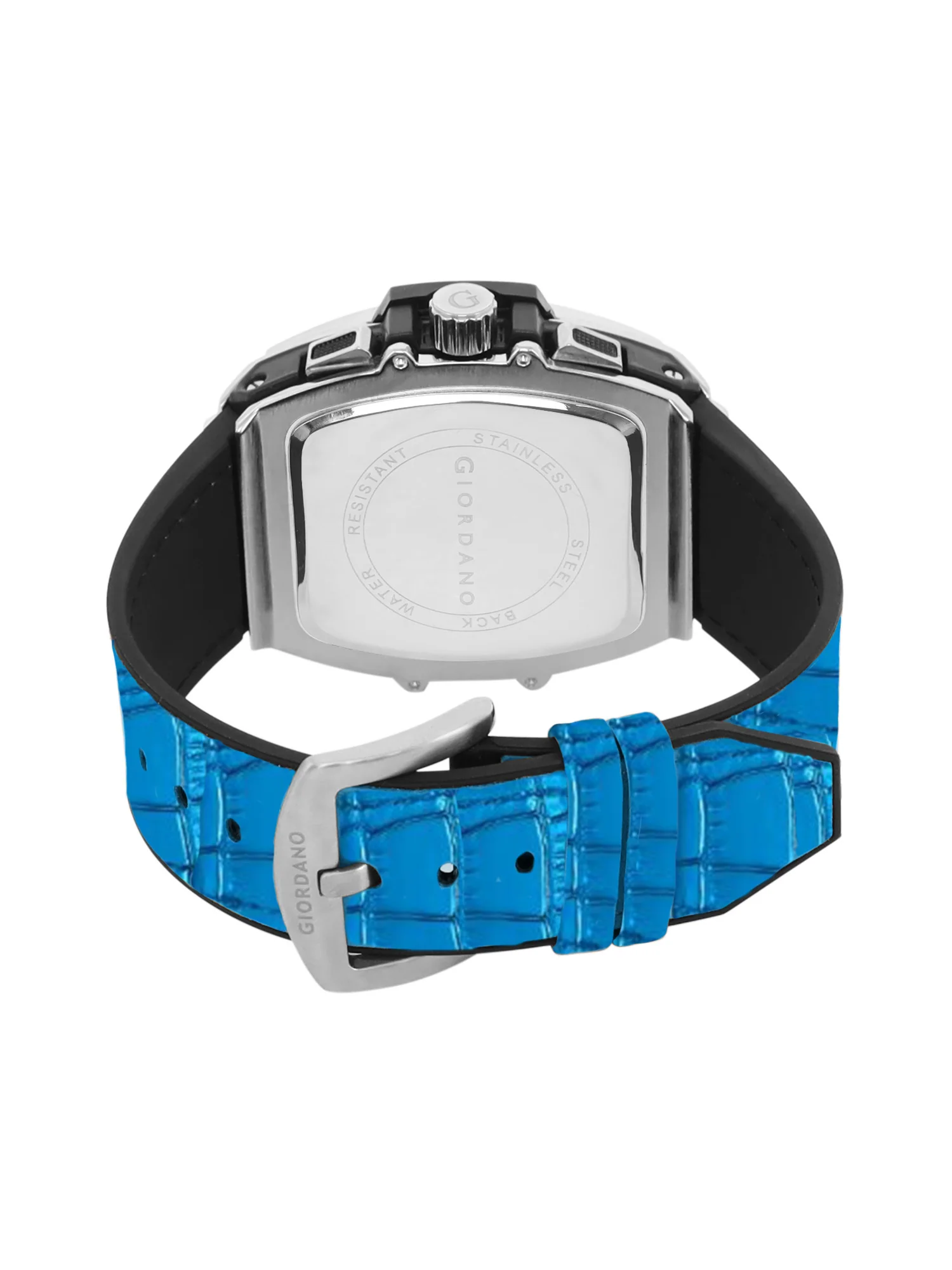 Giordano Terminator Blue Leather Multifunction Watch for men - with Day, Date, and 24-Hour Sub-Dials | Water Resistant Square Dial Unique Design Wrist Watch for Man | GZ-50098-05 - Image 8