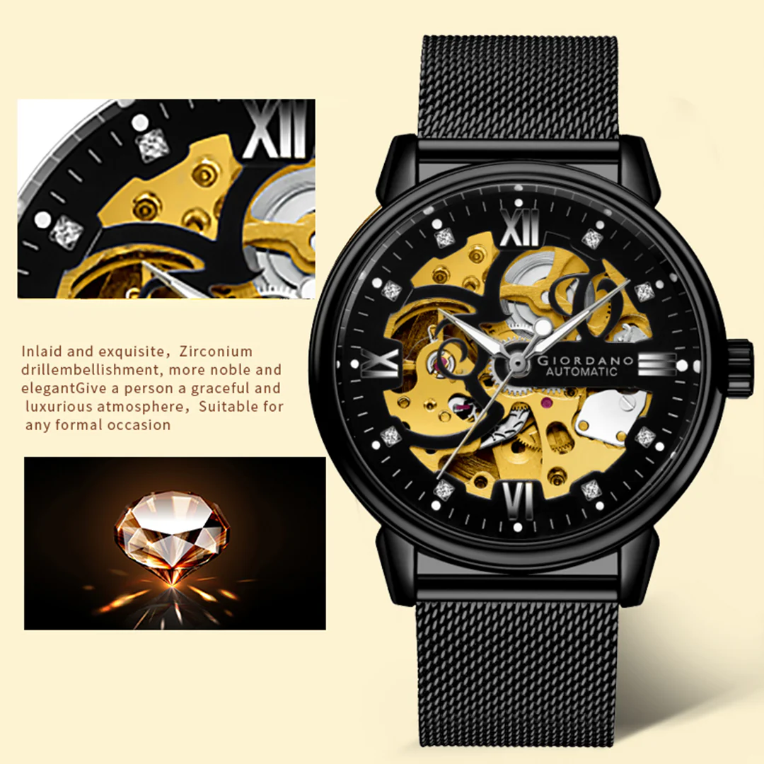 Giordano Brown  Iconic Skeleton Automatic Watch with Brilliant Diamond Accents for Men - GZ-50113-01 - Image 7