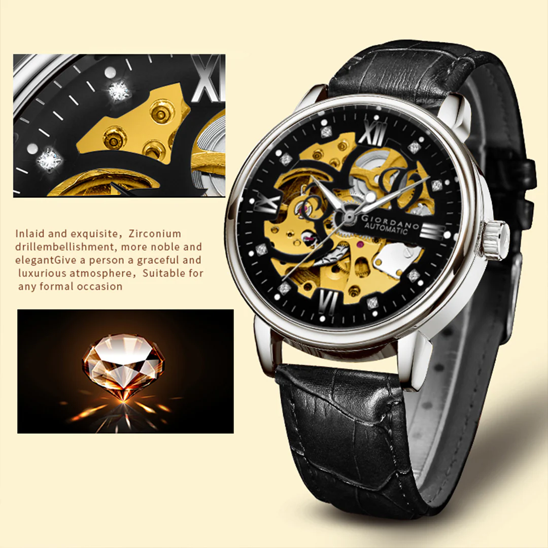 Giordano Brown  Iconic Skeleton Automatic Watch with Brilliant Diamond Accents for Men - GZ-50113-02 - Image 5