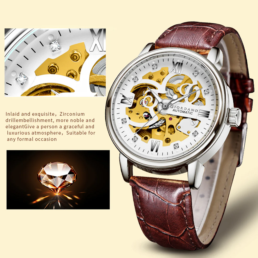 Giordano Brown  Iconic Skeleton Automatic Watch with Brilliant Diamond Accents for Men - GZ-50113-03 - Image 10