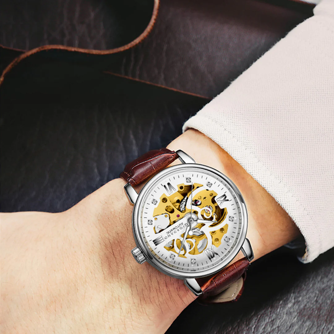 Giordano Brown  Iconic Skeleton Automatic Watch with Brilliant Diamond Accents for Men - GZ-50113-03 - Image 4