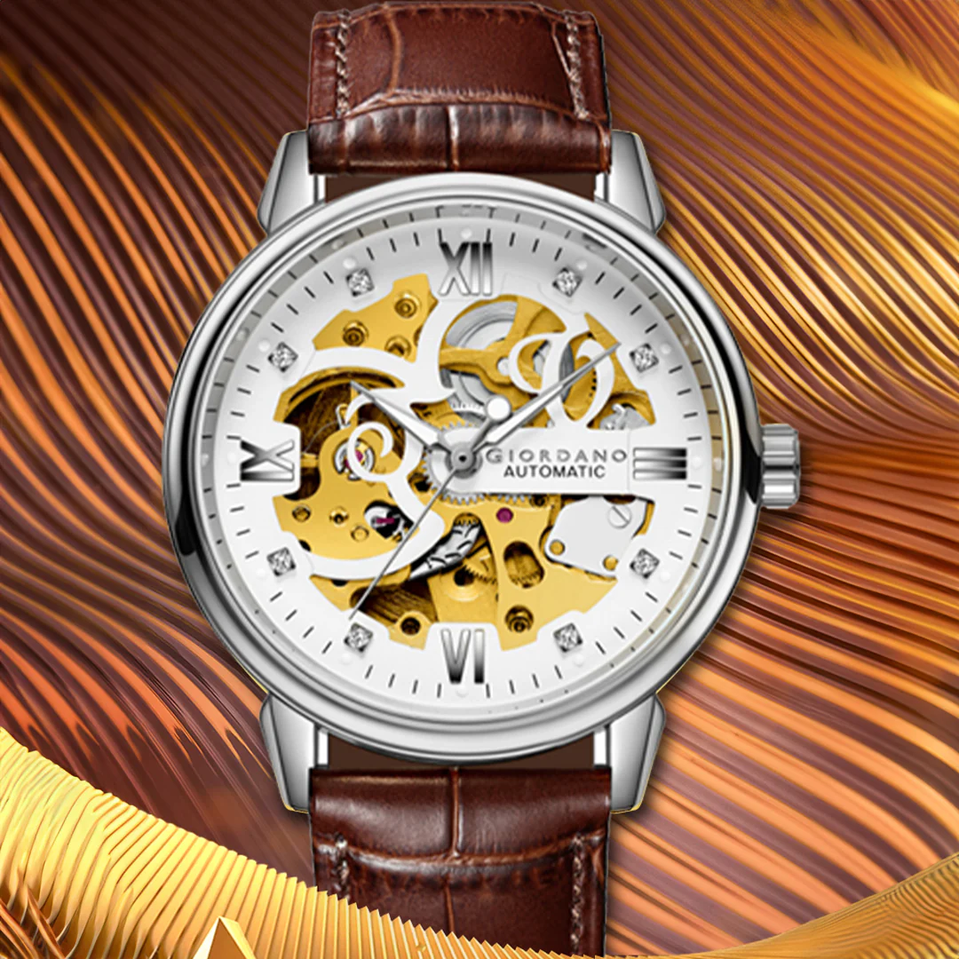 Giordano Brown  Iconic Skeleton Automatic Watch with Brilliant Diamond Accents for Men - GZ-50113-03 - Image 7