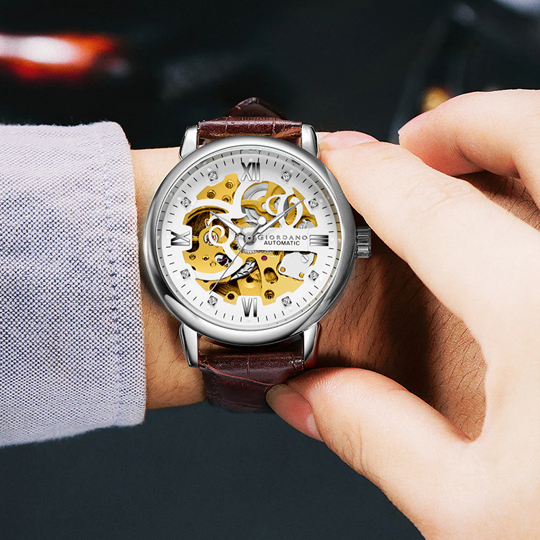 Giordano Brown  Iconic Skeleton Automatic Watch with Brilliant Diamond Accents for Men - GZ-50113-03 - Image 8