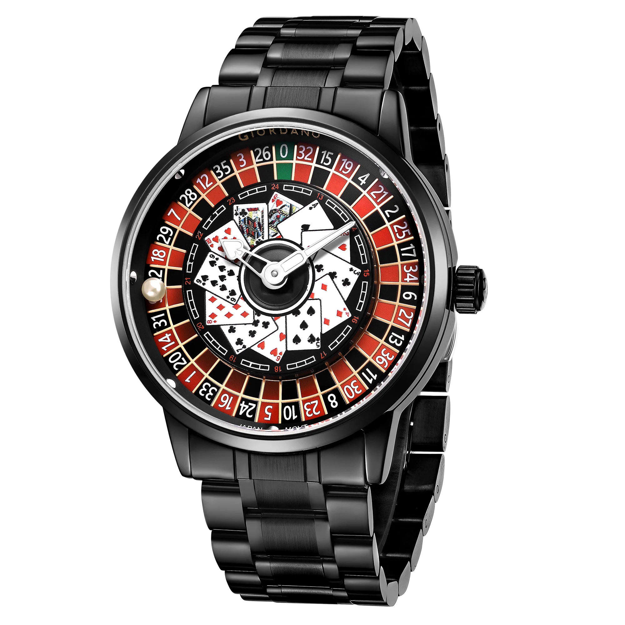 Giordano Casino Royale Analog Watch for Men– Unique Poker & Roulette Dial Design with Stainless Steel Strap – Stylish Luxury Watch GZ-50136-11 - Image 5