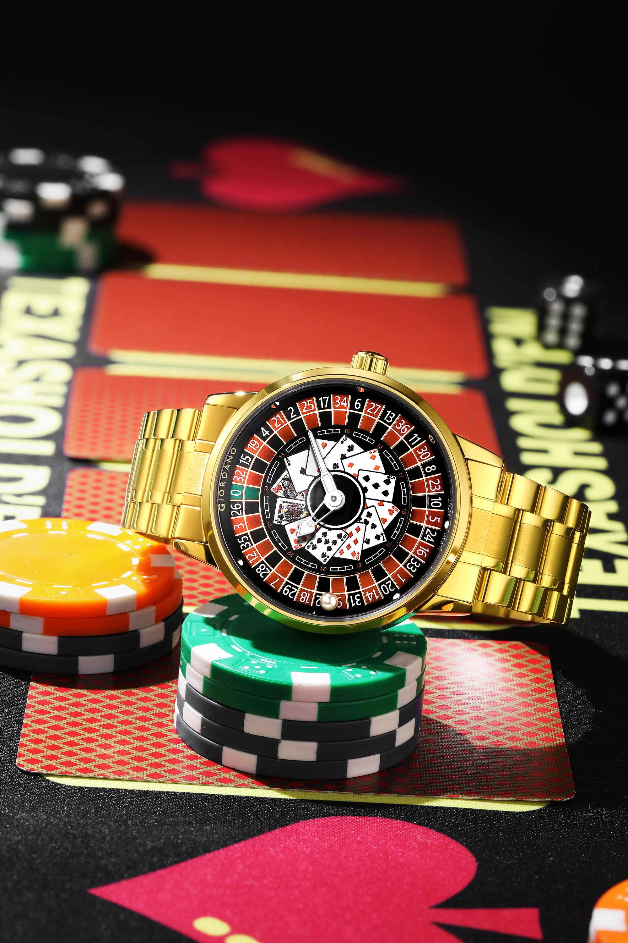 Giordano Casino Royale Analog Watch for Men– Unique Poker & Roulette Dial Design with Stainless Steel Strap – Stylish Luxury Watch GZ-50136-22 - Image 3