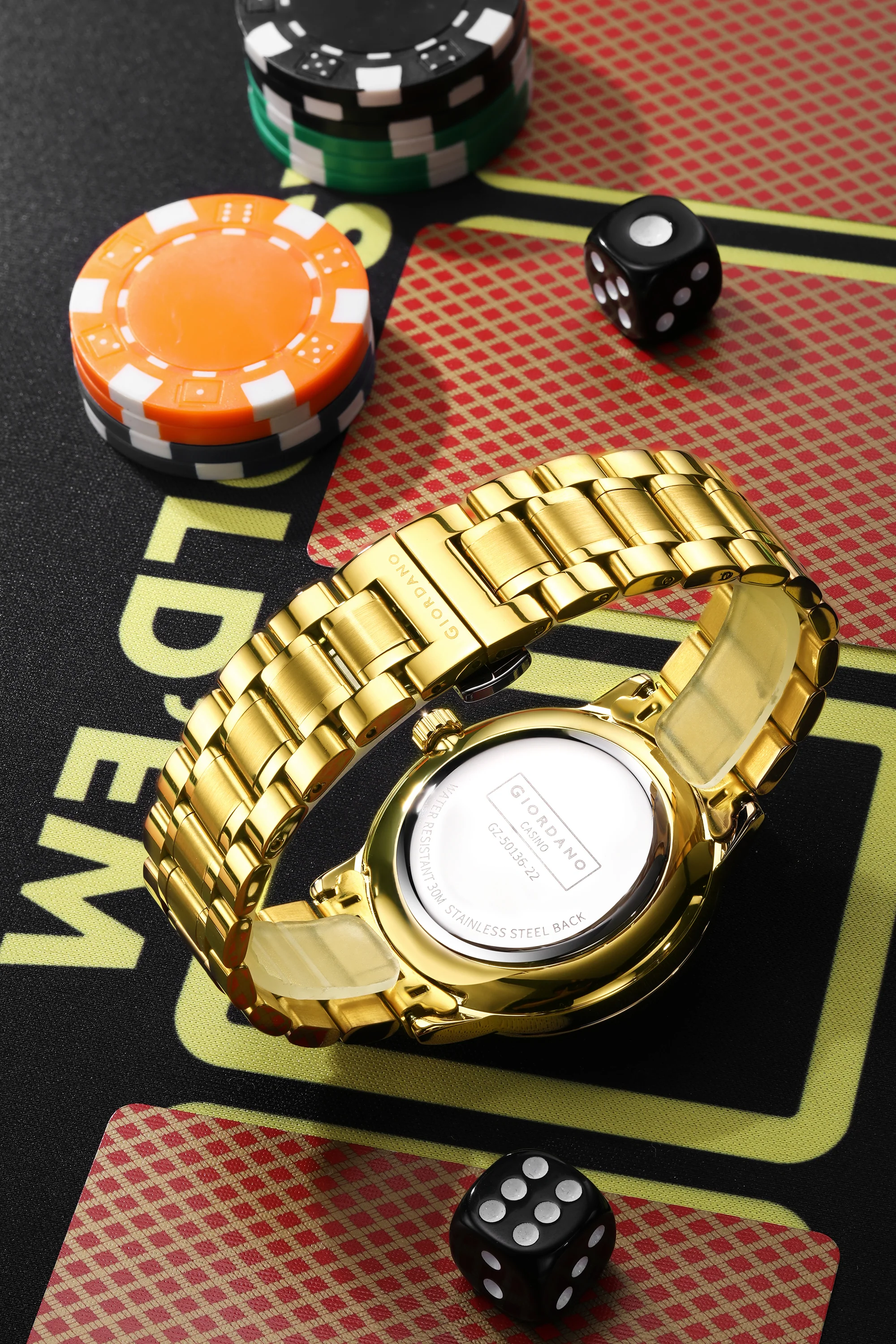 Giordano Casino Royale Analog Watch for Men– Unique Poker & Roulette Dial Design with Stainless Steel Strap – Stylish Luxury Watch GZ-50136-22 - Image 4