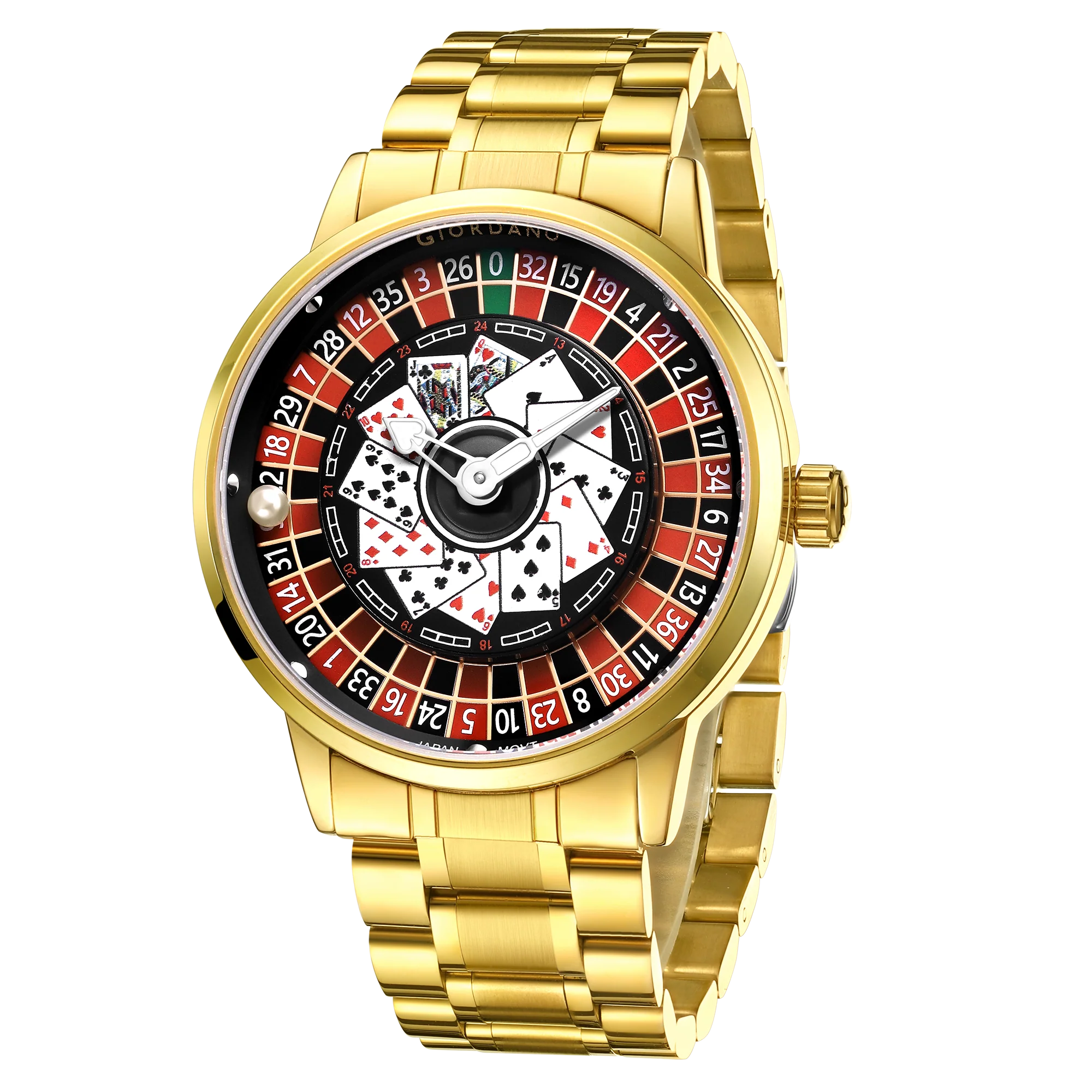 Giordano Casino Royale Analog Watch for Men– Unique Poker & Roulette Dial Design with Stainless Steel Strap – Stylish Luxury Watch GZ-50136-22 - Image 5