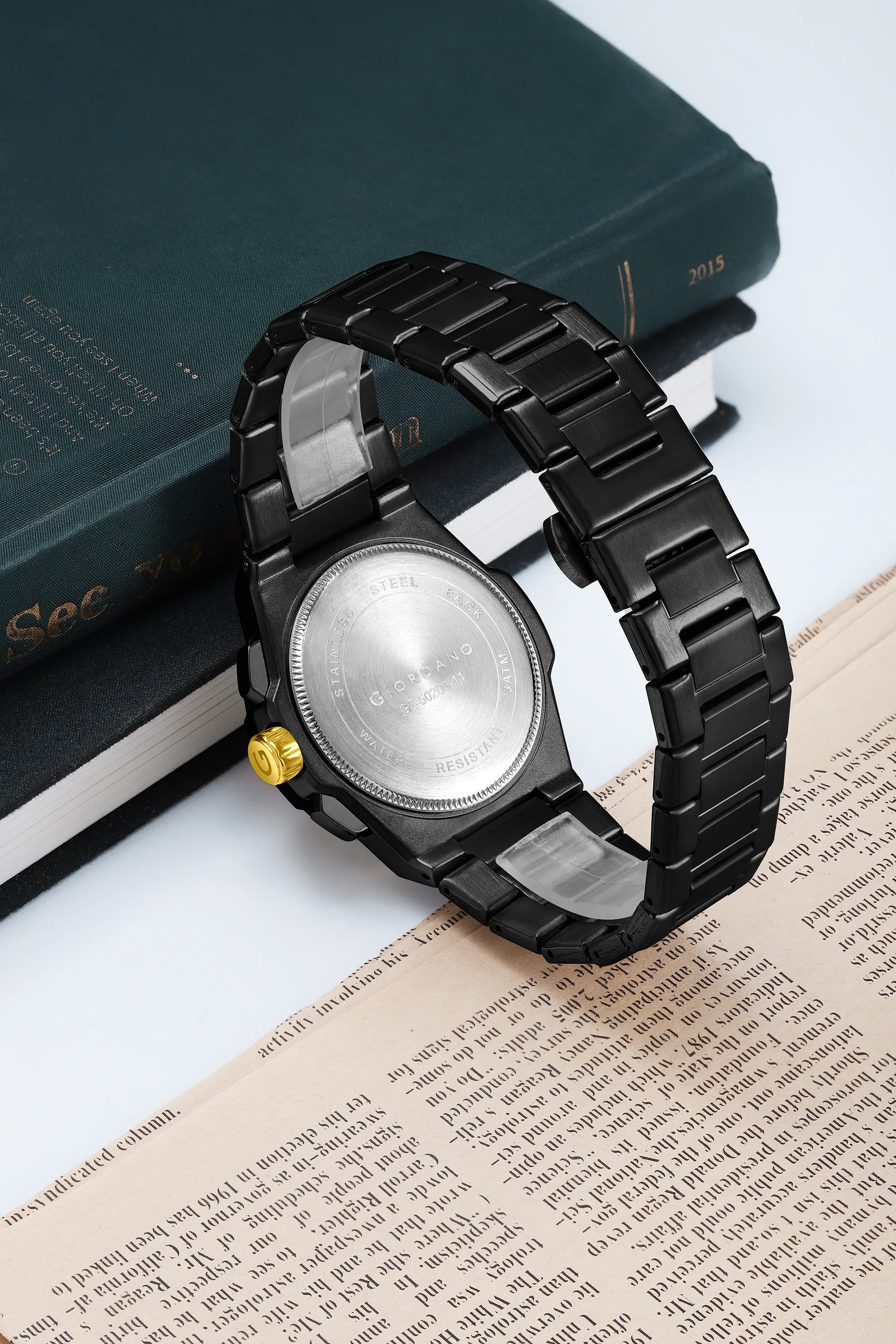 Giordano Chronograph Analog Quartz Watch for Men with Round Black Dial, Date Function, Luminous Hands and Markers, Black Stainless Steel Strap - GZ-50200-11 - Image 4