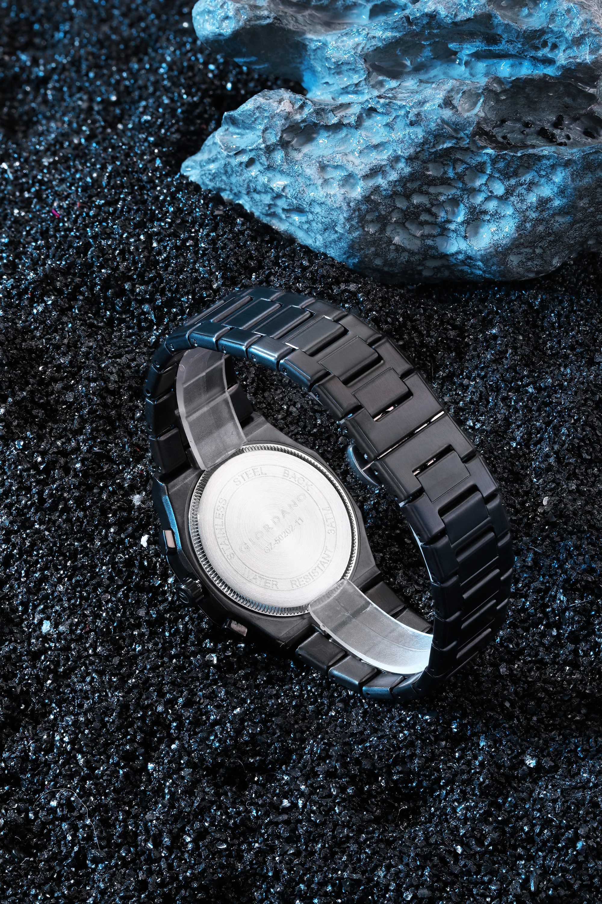 Giordano Chronograph Analog Quartz Watch for Men with Round Black Dial, Octgonal case, Date Function, Luminous Hands and Hour Markers, Black Stainless Steel Strap - GZ-50202-11 - Image 4