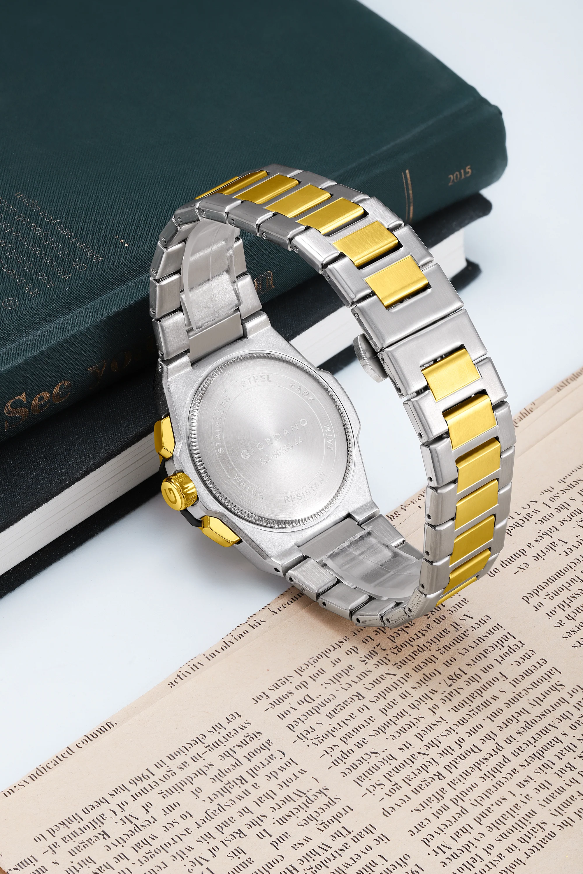 Giordano Chronograph Analog Quartz Watch for Men with Round White Dial, Date Function, Luminous Hands and Markers, Silver and Gold Stainless Steel Strap - GZ-50200-44 - Image 4