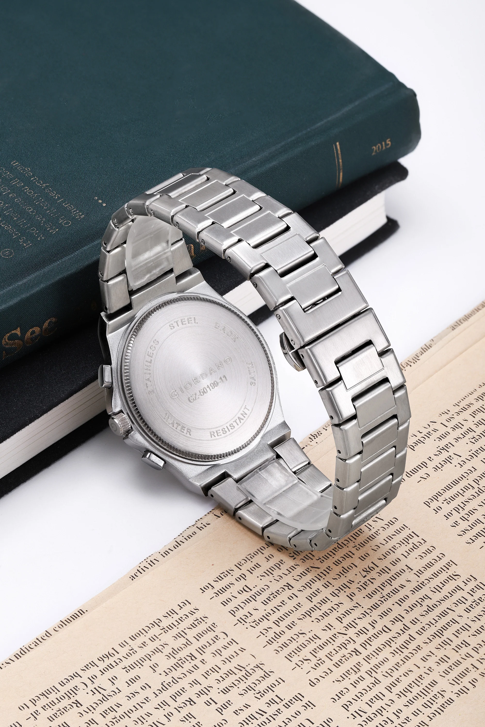Giordano Chronograph Analog Quartz Watch for Men with Textured Round Black Dial, Date Function, Luminous Hands and Markers, Silver Stainless Steel Strap - GZ-50199-11 - Image 4