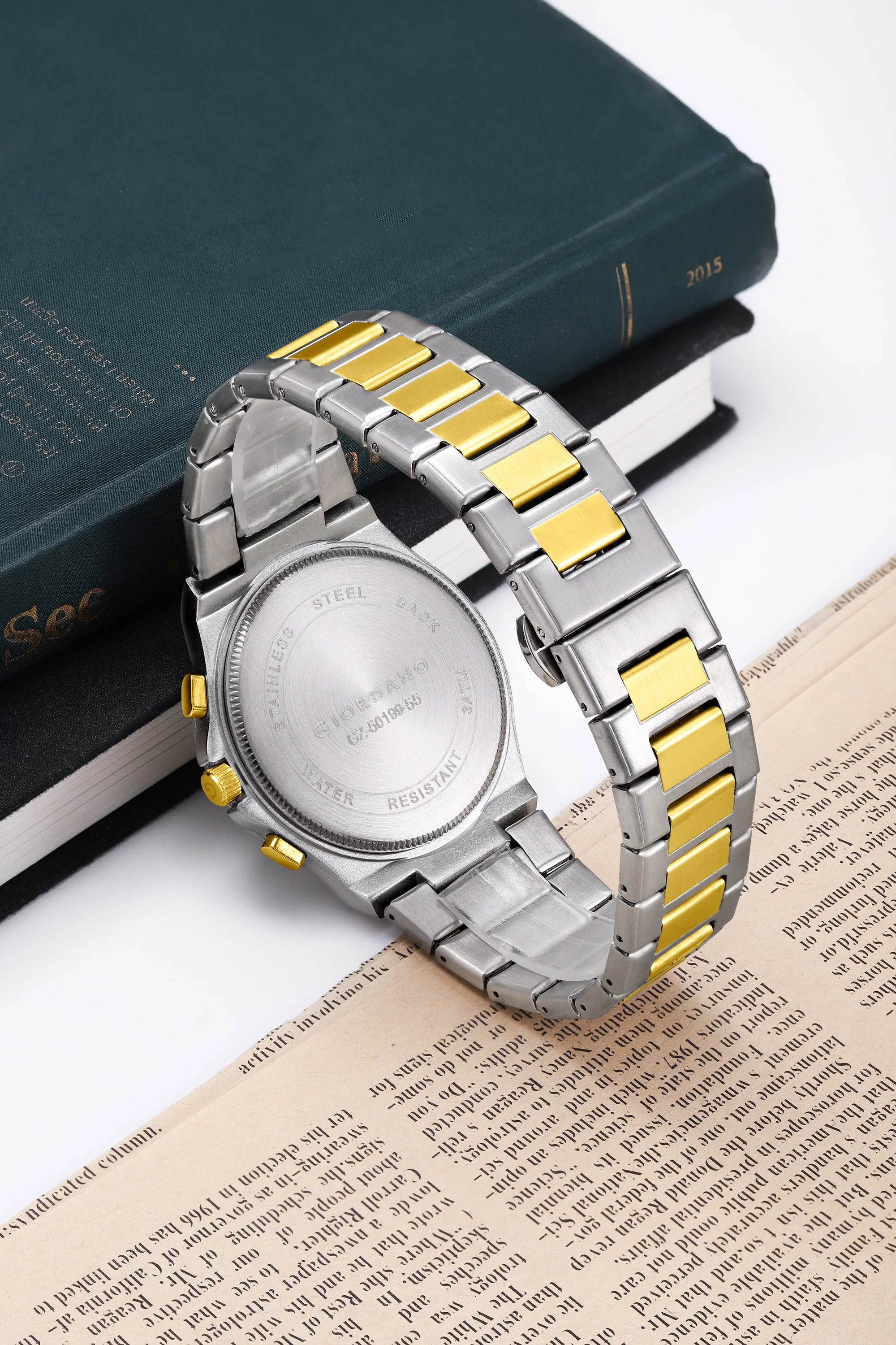 Giordano Chronograph Analog Quartz Watch for Men with Textured Round White Dial, Date Function, Luminous Hands and Markers, Silver and Gold Stainless Steel Strap - GZ-50199-55 - Image 4