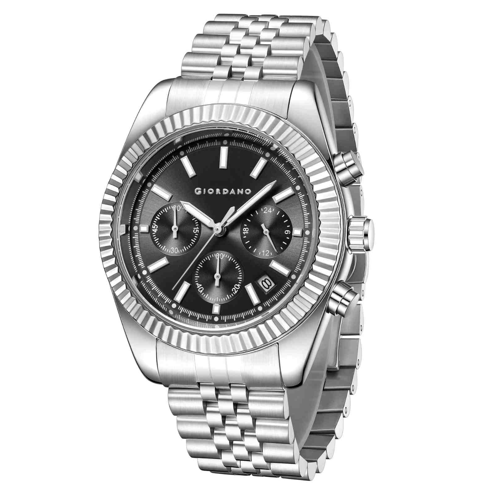 Giordano Chronograph Analog Watch for Men – Textured Bezel, Luminous Index Markers, Stainless Steel Strap & Date Display GZ-50164-11 - Image 5