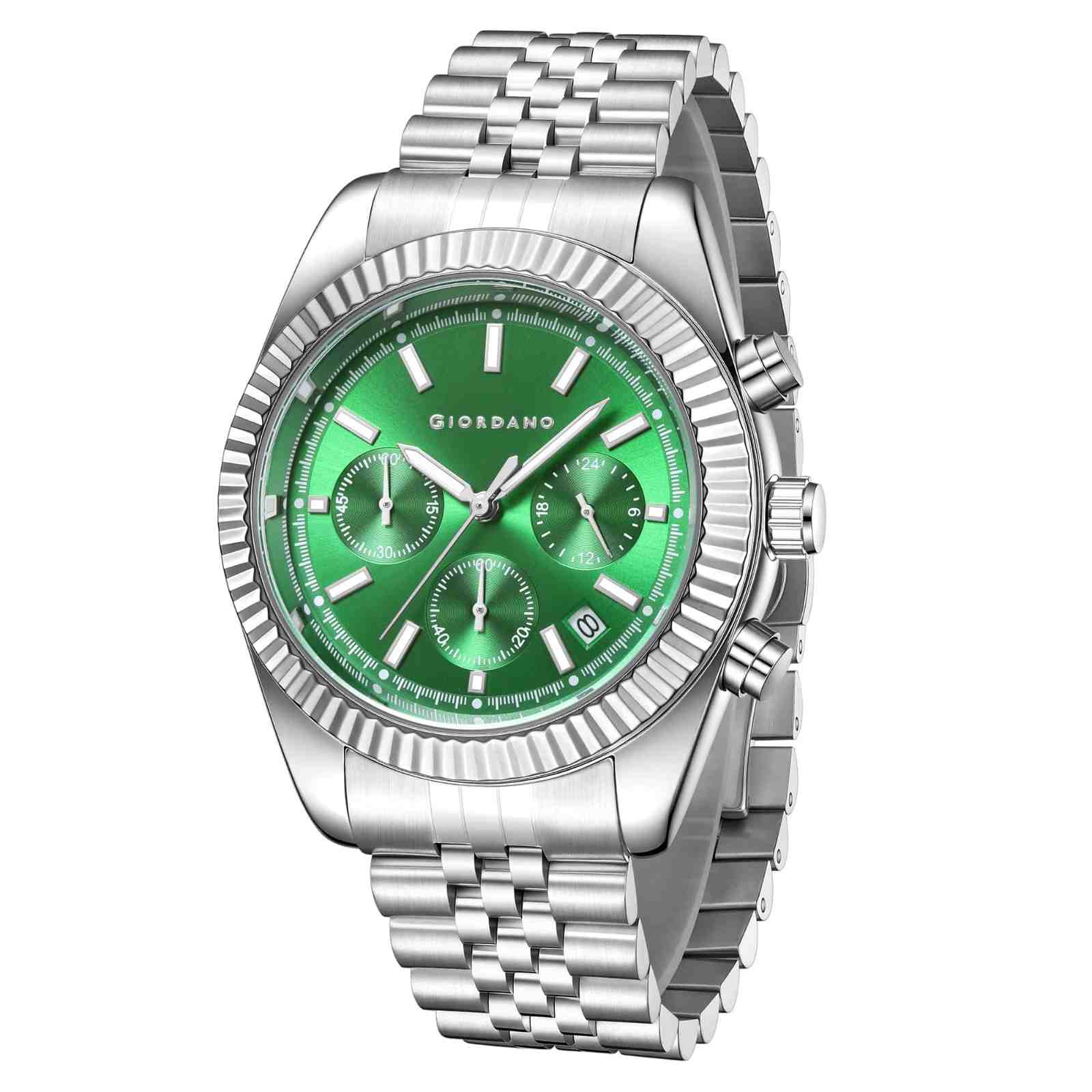 Giordano Chronograph Analog Watch for Men – Textured Bezel, Luminous Index Markers, Stainless Steel Strap & Date Display GZ-50164-22 - Image 5