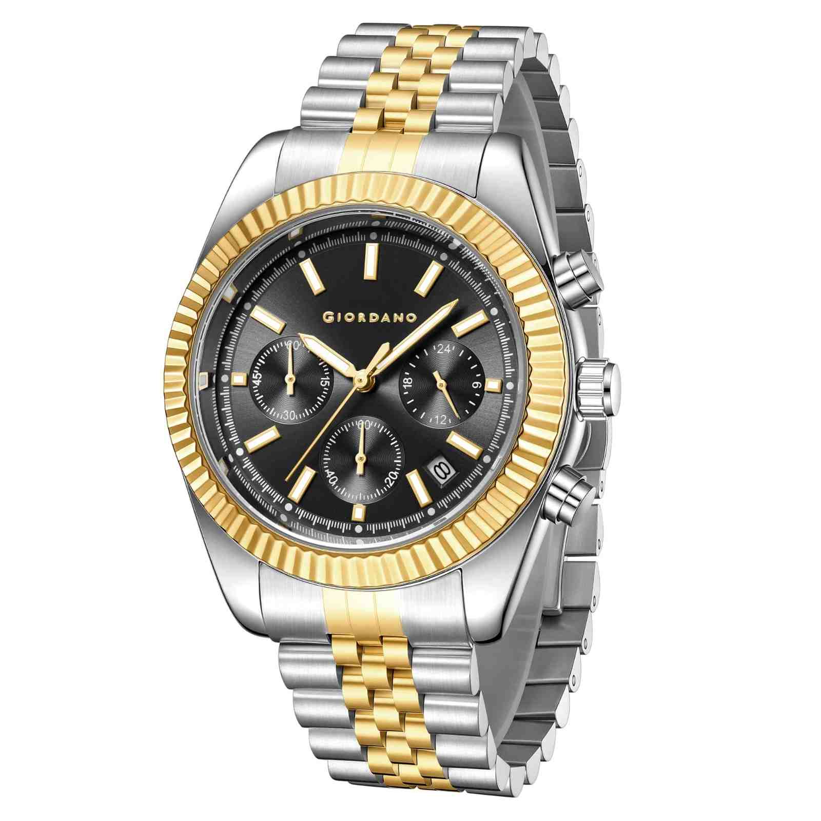 Giordano Chronograph Analog Watch for Men – Textured Bezel, Luminous Index Markers, Stainless Steel Strap & Date Display GZ-50164-33 - Image 5