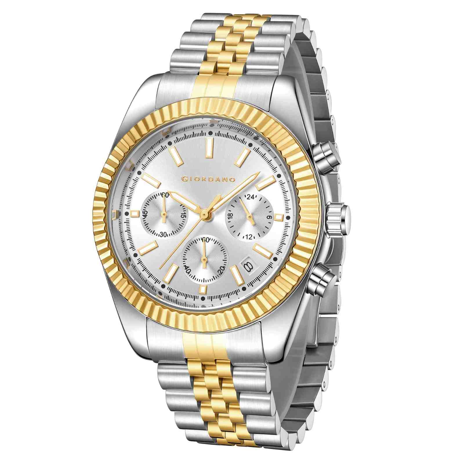 Giordano Chronograph Analog Watch for Men – Textured Bezel, Luminous Index Markers, Stainless Steel Strap & Date Display GZ-50164-44 - Image 5