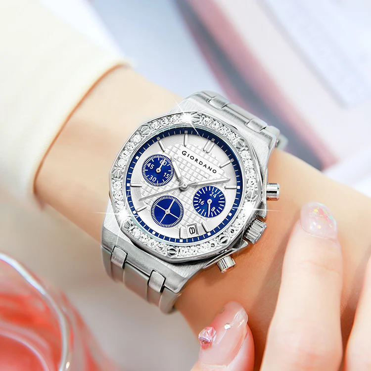 Giordano Chronograph Watch for Women | Stainless Steel Case, Crystal bezel | Modern & Stylish Timepiece with Comfortable Silicone Strap | GZ-50154-11 - Image 3