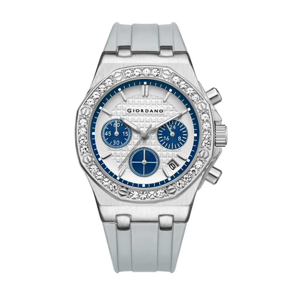 Giordano Chronograph Watch for Women | Stainless Steel Case, Crystal bezel | Modern & Stylish Timepiece with Comfortable Silicone Strap | GZ-50154-11 - Image 5