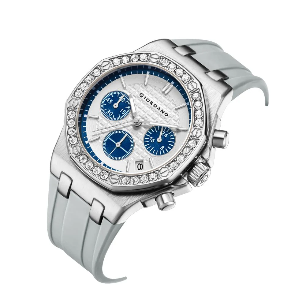 Giordano Chronograph Watch for Women | Stainless Steel Case, Crystal bezel | Modern & Stylish Timepiece with Comfortable Silicone Strap | GZ-50154-11 - Image 6