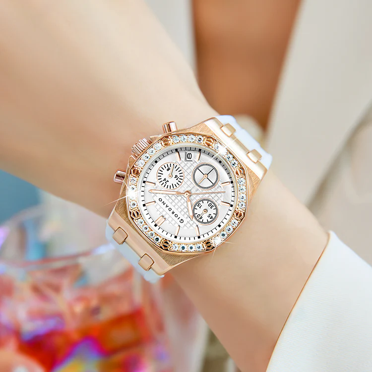 Giordano Chronograph Watch for Women | Stainless Steel Case, Crystal bezel | Modern & Stylish Timepiece with Comfortable Silicone Strap | GZ-50154-22 - Image 3