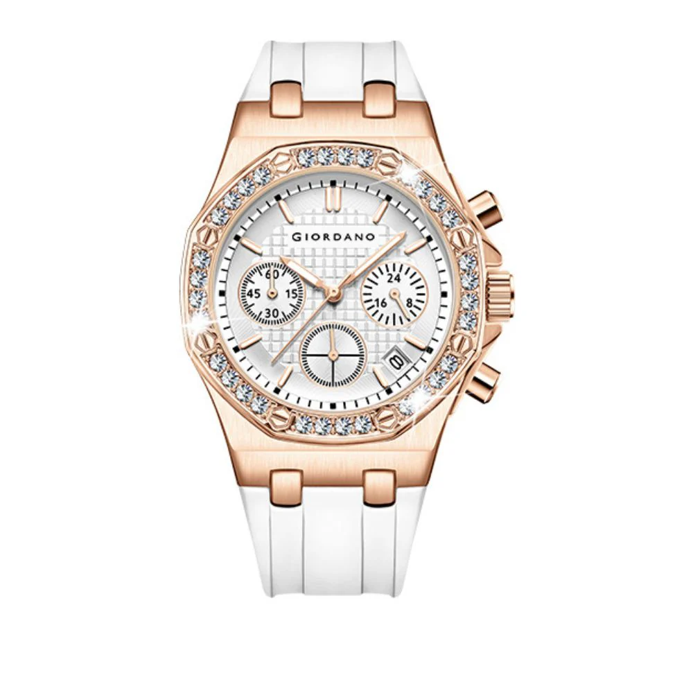 Giordano Chronograph Watch for Women | Stainless Steel Case, Crystal bezel | Modern & Stylish Timepiece with Comfortable Silicone Strap | GZ-50154-22 - Image 5