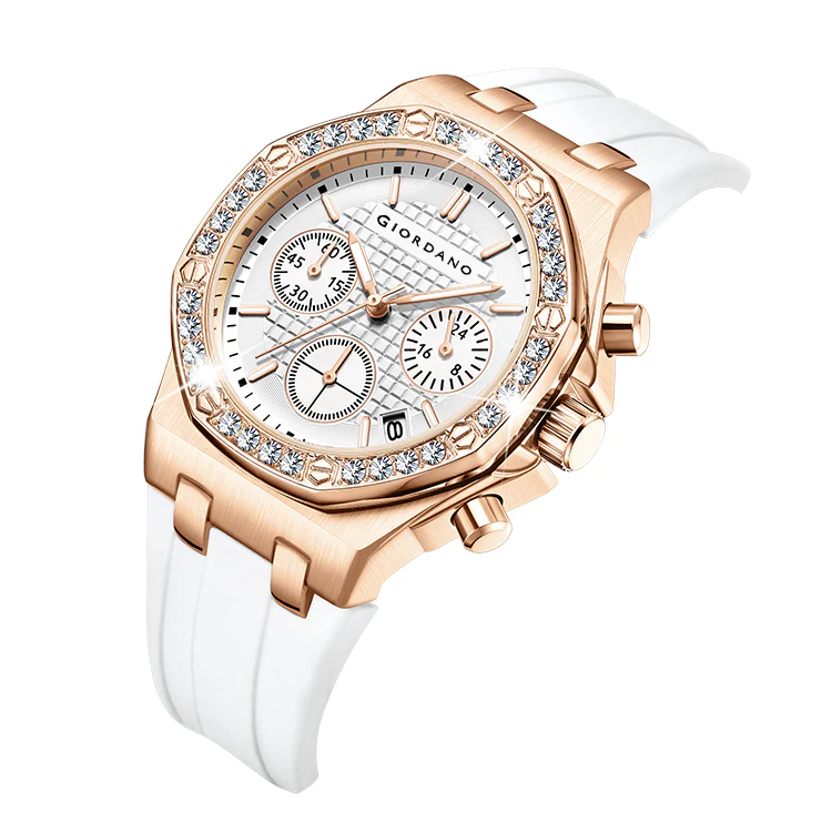 Giordano Chronograph Watch for Women | Stainless Steel Case, Crystal bezel | Modern & Stylish Timepiece with Comfortable Silicone Strap | GZ-50154-22 - Image 6
