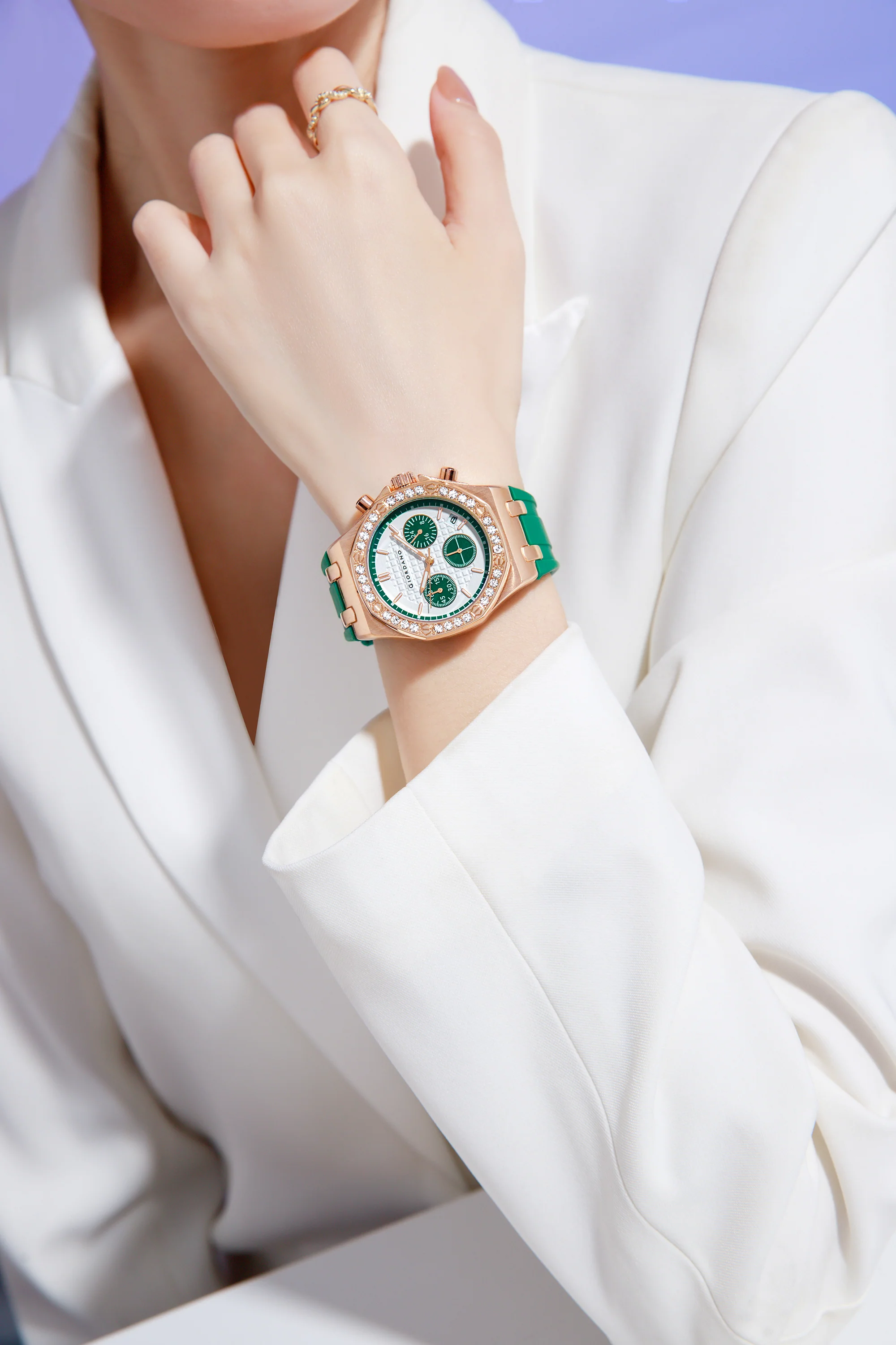 Giordano Chronograph Watch for Women | Stainless Steel Case, Crystal bezel | Modern & Stylish Timepiece with Comfortable Silicone Strap | GZ-50154-33 - Image 2