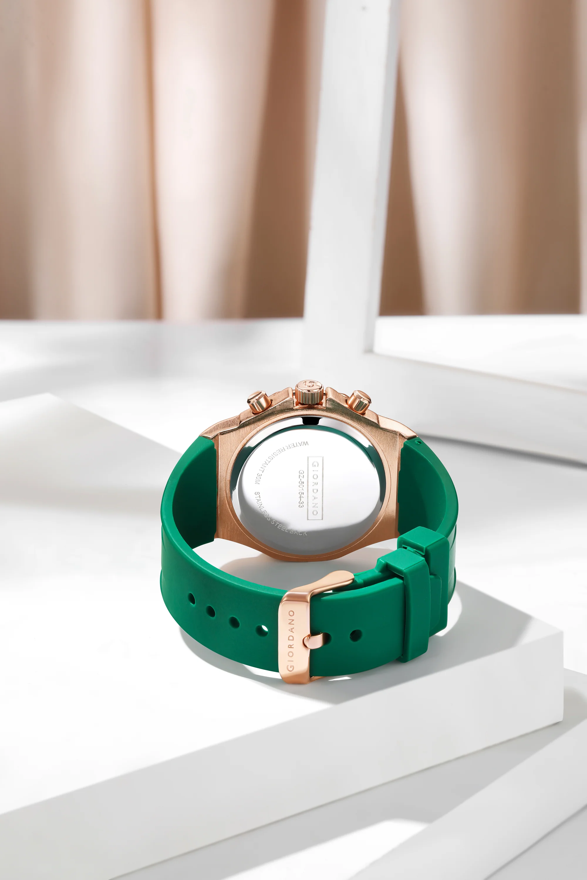 Giordano Chronograph Watch for Women | Stainless Steel Case, Crystal bezel | Modern & Stylish Timepiece with Comfortable Silicone Strap | GZ-50154-33 - Image 4