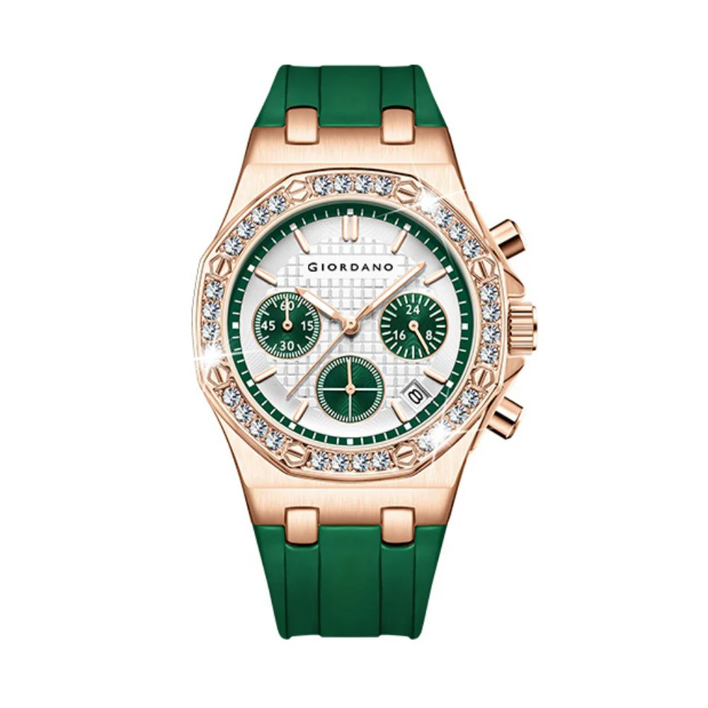 Giordano Chronograph Watch for Women | Stainless Steel Case, Crystal bezel | Modern & Stylish Timepiece with Comfortable Silicone Strap | GZ-50154-33 - Image 5